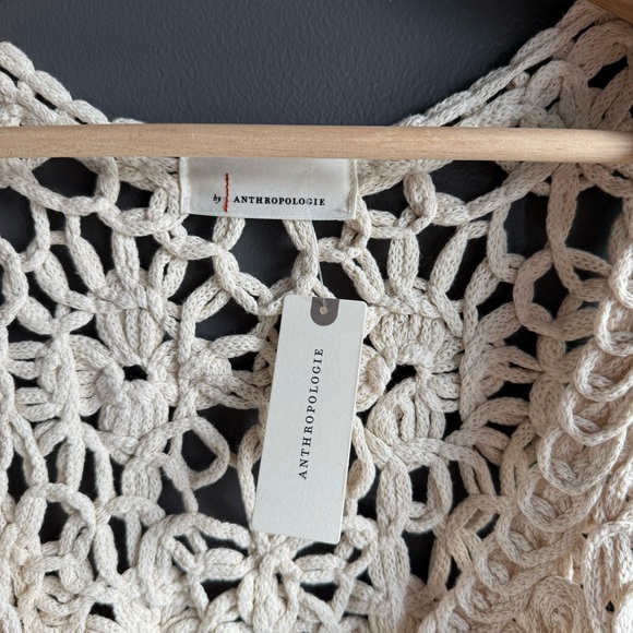 Anthropologie Women Cream Cotton Crochet Crop Vest Brand New With Tags NWT - Picture 2 of 6